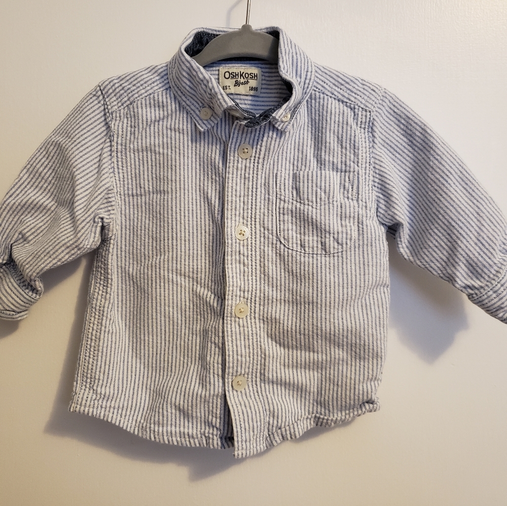Osh kosh baby boy blue seersucker button down shir